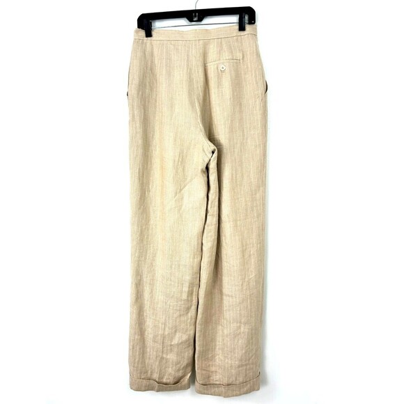 Lauren Ralph Lauren Womens Pleated Straight Leg Linen Pants Sz 8 Beige Stripe N4 - Picture 3 of 11